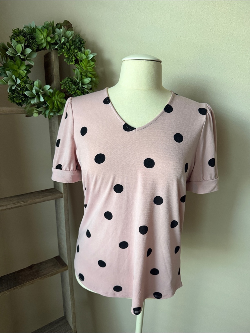 Adrianna Papell pink polka dot blouse